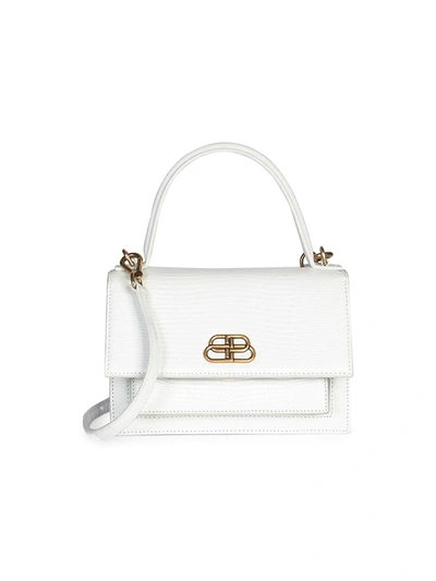 Shop Balenciaga Women's Extra-small Sharp Croc-embossed Leather Top Handle Satchel In White