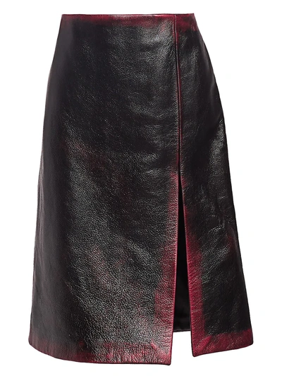 Shop Balenciaga Women's Leather High Slit Pencil Skirt In Black Pink