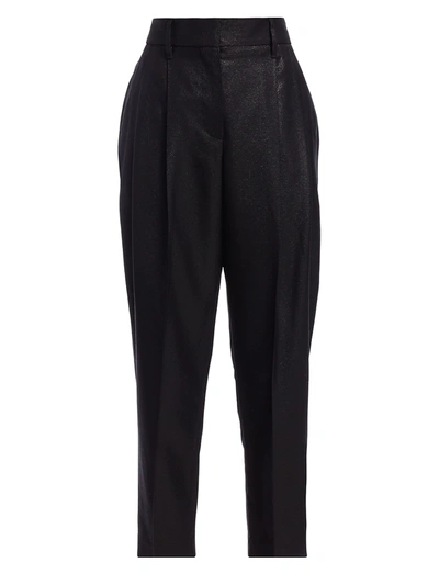 Shop Brunello Cucinelli Women's Glitter Wool-blend Crop Pants In Black