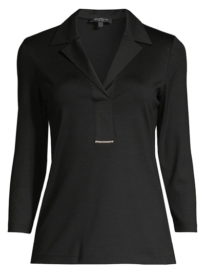 Shop Lafayette 148 Magda Notch Collar Top In Black