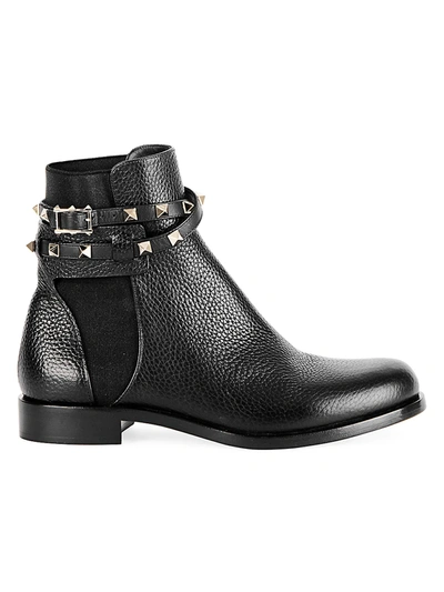 Shop Valentino Women's Rockstud Leather Ankle Boots In Black