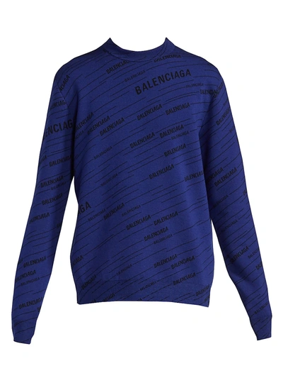 Shop Balenciaga Logo Print Crew Sweater In Navy Black