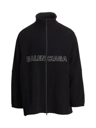 Shop Balenciaga Men's Zip-up Logo Virgin Wool-blend Jacket In Black
