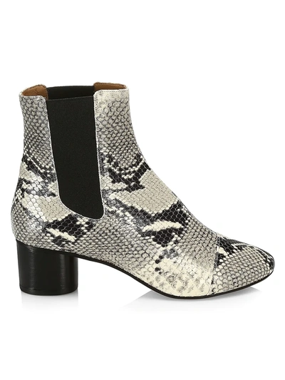 Shop Isabel Marant Women's Danae Python-embossed Leather Ankle Boots In Chalk