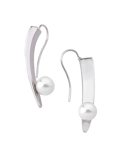 Shop Majorica Stainless Steel & 8mm White Round Man-made Pearl Drop Earrings