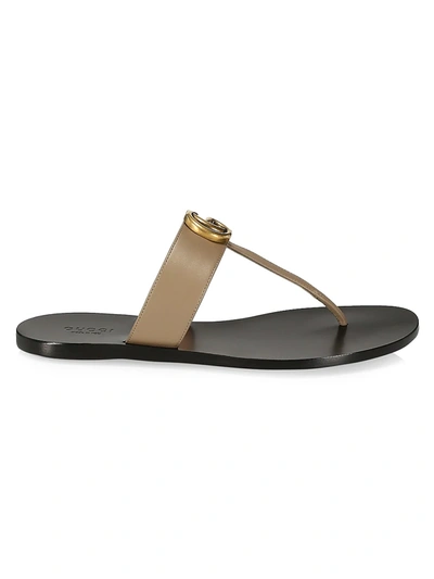 Shop Gucci Women's Marmont Leather Thong Sandals With Double G In Mud