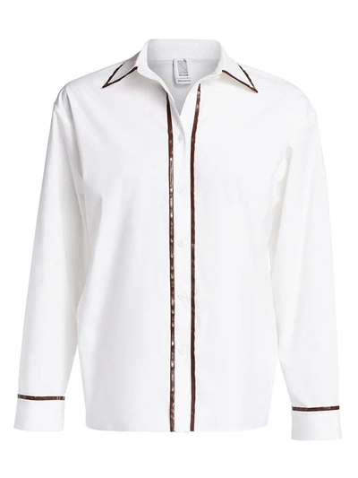 Shop Rosie Assoulin Classic Faux-leather Trimmed Button-down Shirt In White
