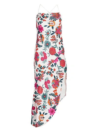 Shop Haney Floral Bias Cut Asymmetric Slip Dress In White
