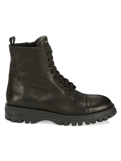 Shop Prada Women's Lug-sole Leather Combat Boots In Black