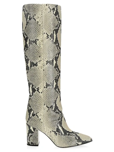 Shop Paris Texas Knee-high Python-embossed Leather Boots In Natural