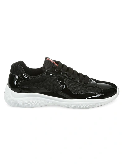 Shop Prada Men's America's Cup Patent Leather & Technical Fabric Sneakers In Nero Bianco