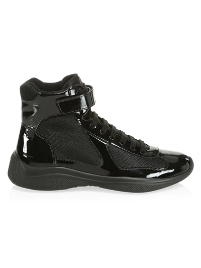 Shop Prada Men's America's Cup High-top Patent Leather Sneakers In Black