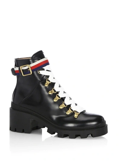 Shop Gucci Magnum Leather Moto Boots In Black