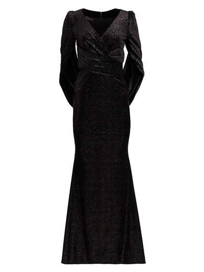 Shop Talbot Runhof Women's Metallic Eternity-sleeve Gown In Black