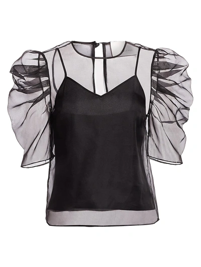 Shop Cinq À Sept Women's Erin Puff-sleeve Organza Top In Black