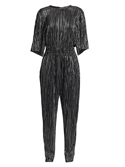 Shop Iro Chimbote Metallic Pleated Popover Jumpsuit In Black Silver