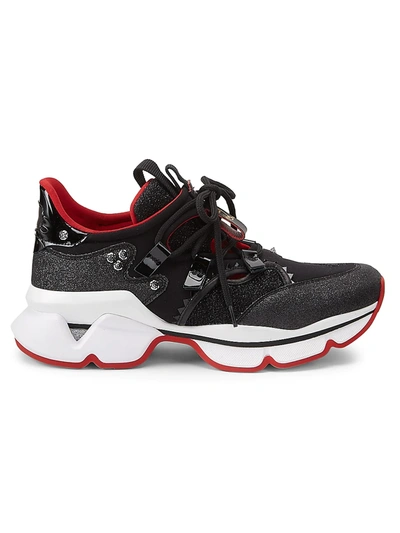 Shop Christian Louboutin Women's Red Runner Donna Glitter Sneakers In Black
