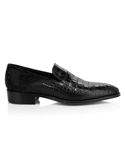 Shop Giuseppe Zanotti Men's Embellished Croc-embossed Leather Dress Shoes In Black
