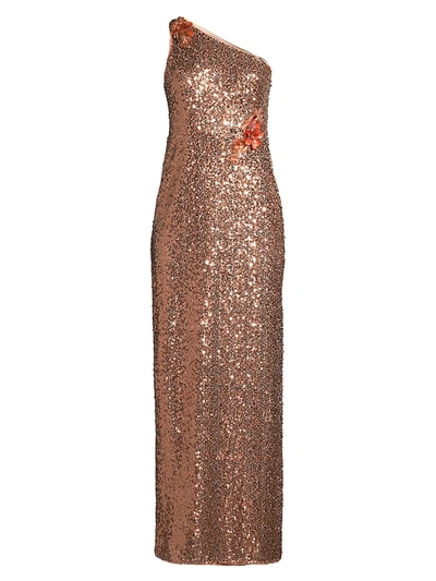 Shop Aidan Mattox Women's One Shoulder Shimmer Gown In Copper