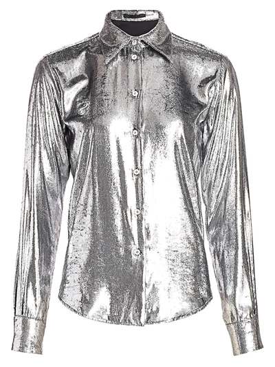 Shop Helmut Lang Women's Metallic Velvet Shirt In Silver