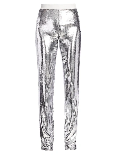 Shop Helmut Lang Metallic Velvet Straight-leg Pants In Silver