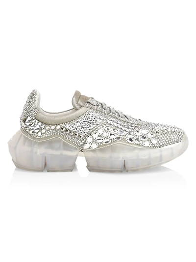 Shop Jimmy Choo Diamond F Embellished Suede Sneakers In Crystal