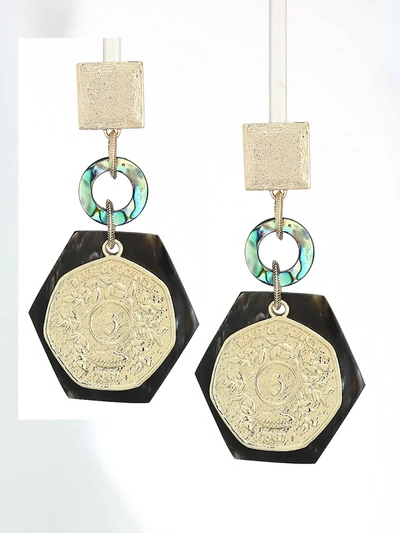 Shop Akola Abalone, Horn & 10k Yellow Goldplated Coin Drop Clip-on Earrings