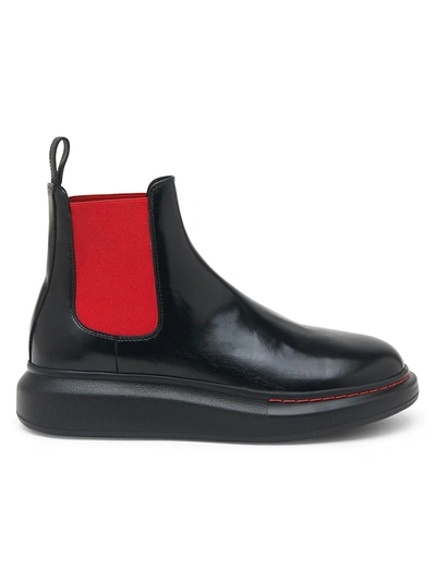 Shop Alexander Mcqueen Men's Platform Leather Chelsea Boots In Black Red