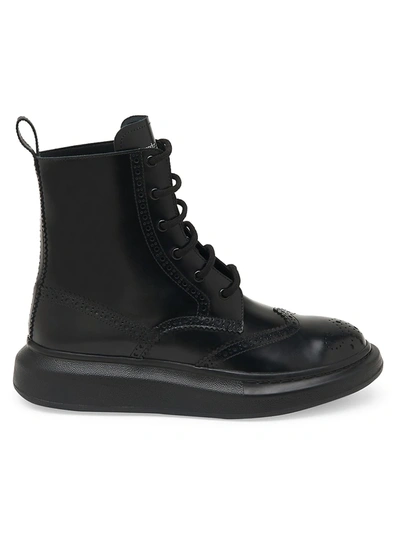 Alexander Mcqueen Brogue Wingtip Leather Platform Combat Boots In Black |  ModeSens