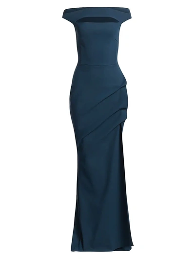 Shop Chiara Boni La Petite Robe Melania Off-the-shoulder Cutout Sheath Dress In Petrol Blue
