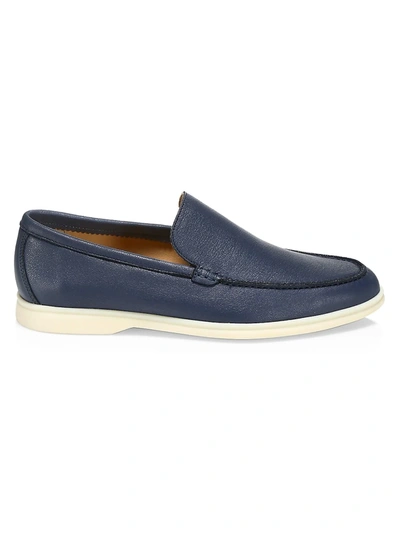 Shop Loro Piana Summer Walk Leather Loafers In Navy