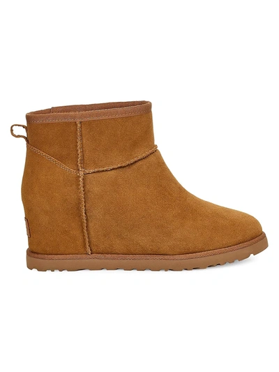 Shop Ugg Classic Femme Mini Suede Wedge Boots In Chestnut