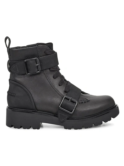 Shop Ugg Women's Noe Mixed-media Leather Combat Boots In Black