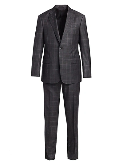 Shop Giorgio Armani Men's 2-piece Windowpane Check Wool Suit In Grey