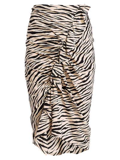 Shop A.l.c Metz Tiger-print Stretch Silk Ruffle Skirt In Beige Black