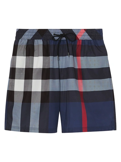 Shop Burberry Men's Checker Print Swim Shorts In Carbon Blue