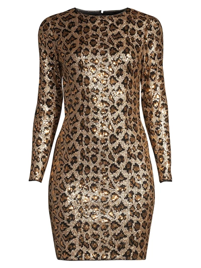 Shop Aidan Mattox Women's Leopard Sequin Mini Dress In Gold Multi