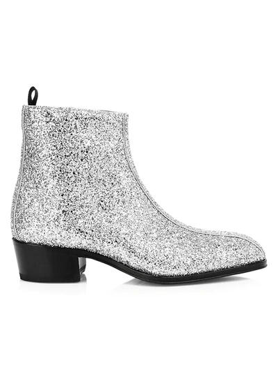 Shop Giuseppe Zanotti Men's Glittered Ankle Boots In Silver