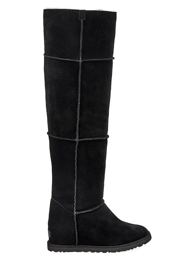 Shop Ugg Women's Classic Femme Over-the-knee Sheepskin-lined Suede Boots In Black