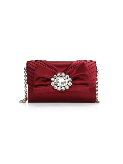 Shop Dolce & Gabbana Micro Embellished-bow Satin Crossbody Bag In Dark Red