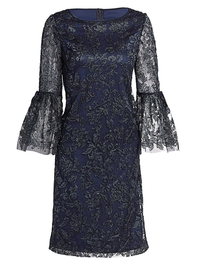 Shop Theia Women's Lace Bell-sleeve Shift Dress In Midnight