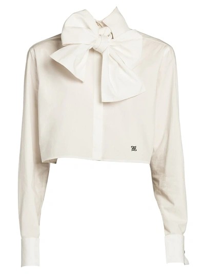 Shop Fendi Women's Bow-detail Monogrammed Crop Blouse In White