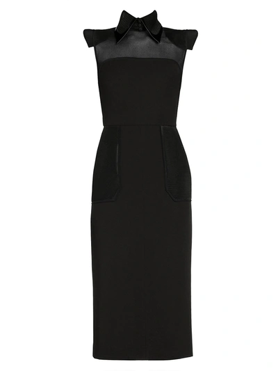 Shop Fendi Women's Mesh Insert Wool Gabardine Sleeveless Dress In Black