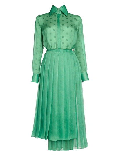 Shop Fendi Women's Feathered Organza Shirtdress With Pleated Skirt In Aqua