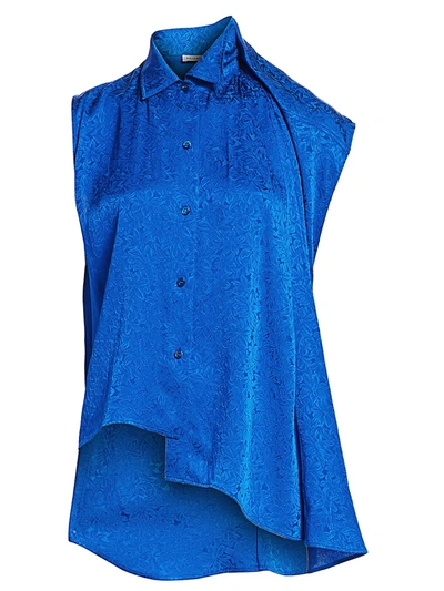 Shop Balenciaga Women's Asymmetric Jacquard Blouse In Royal Blue