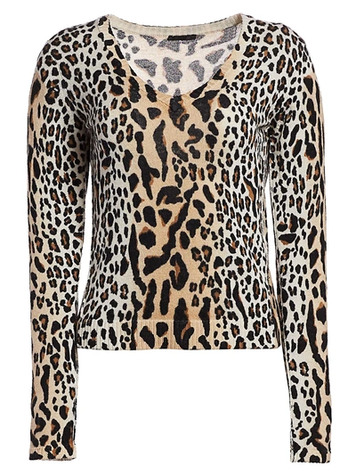 Shop Atm Anthony Thomas Melillo Women's Cotton-blend Mixed-leopard Sweater In Camel Black Combo