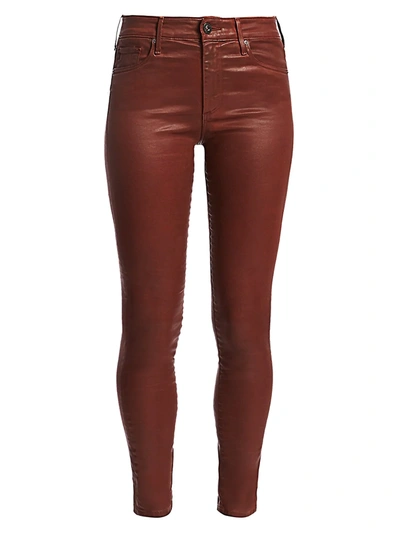 Shop Ag Farrah Leatherette Mid-rise Ankle Skinny Jeans In Rich Crimson
