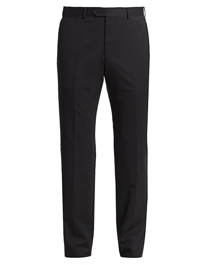 Shop Giorgio Armani Men's Wool Trousers In Dark Heather Grey