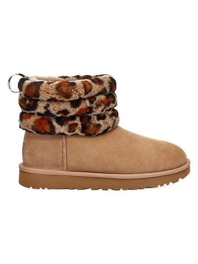 Shop Ugg Women's Mini Fluff Quilted Leopard-print Sheepskin-lined Suede Boots In Amphora