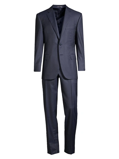 Shop Canali Men's Classic-fit Worsted Wool Suit In Blue Brown